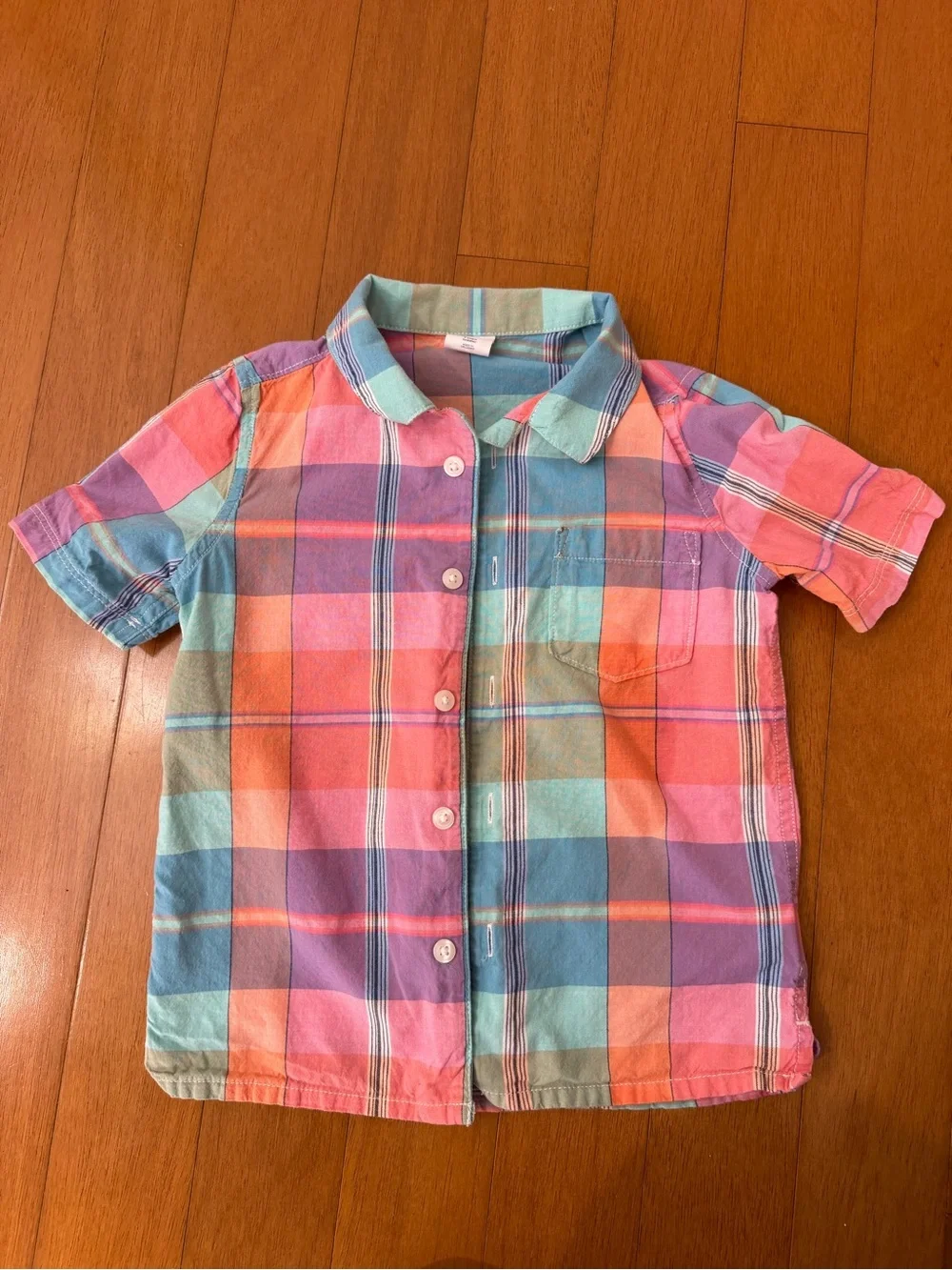 GAP Kids Preppy Coral Teal Purple Plaid Button-Front Shirt
